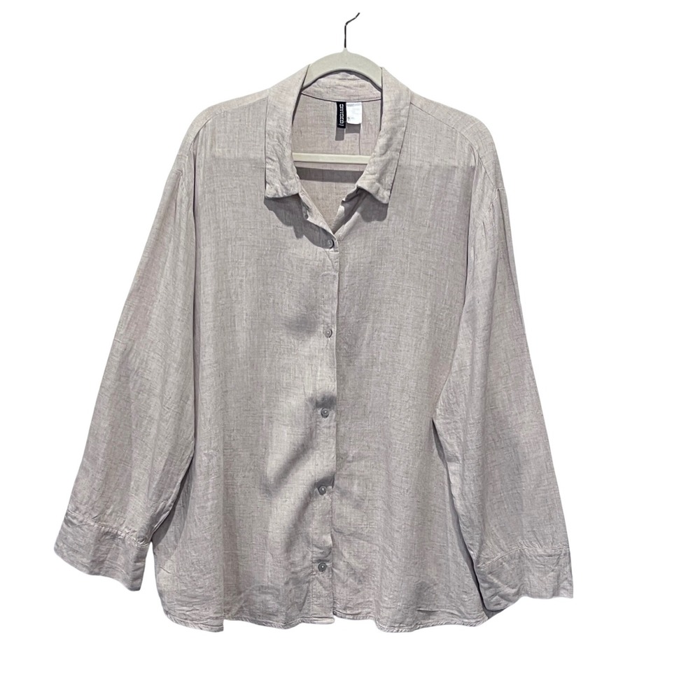 H&M Divided Mens Linen Blend Long Sleeve Button Up Shirt Beige‎ XXL